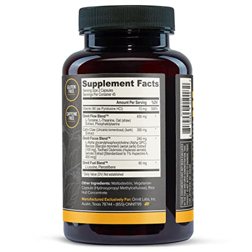 ONNIT Alpha Brain Premium Nootropic Brain Supplement, 90 Count, for Men & Women - Caffeine-Free Focus Capsules for Concentration, Brain & Memory Support - Brain Booster Cat's Claw, Bacopa, Oat Straw