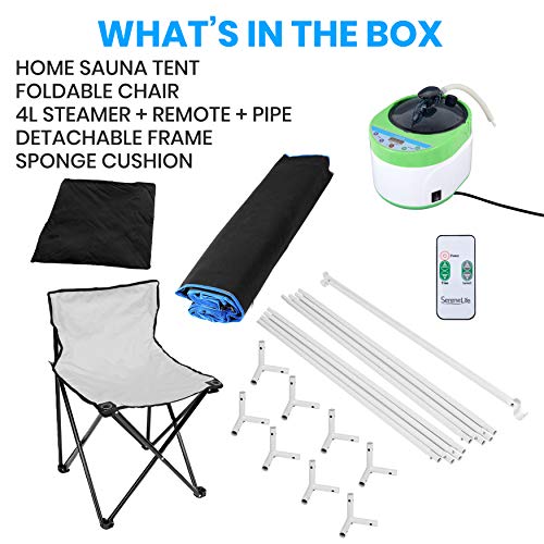 SereneLife SLISAU35BK Full Size Portable Steam Sauna –Personal Home Spa, with Remote Control, Foldable Chair, Timer