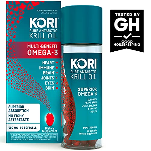 Kori Krill Oil Omega-3 400mg, 90 Softgels | Multi-Benefit Omega-3 Supplement | Superior Omega-3 Absorption vs Fish Oil and No Fishy Burps