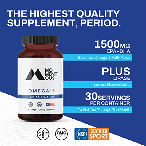 Momentous Omega-3 1500mg Daily Fish Oil Supplement with EPA and DHA - NSF Certified for Sport