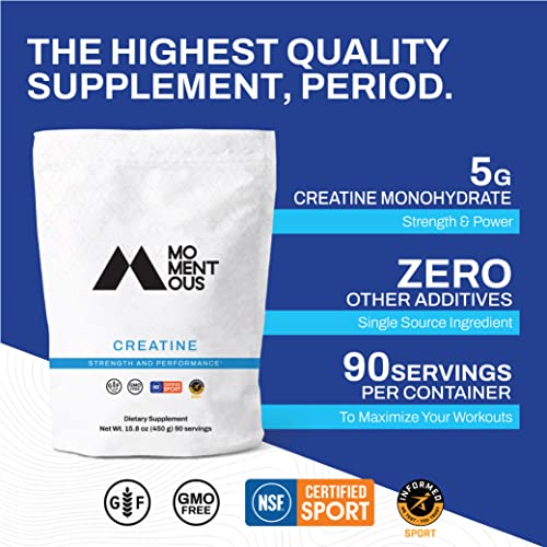 Momentous Creatine, Performance Creatine Monohydrate Powder, 90 Servings (5 Grams Per Serving)