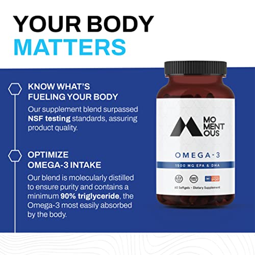 Momentous Omega-3 1500mg Daily Fish Oil Supplement with EPA and DHA - NSF Certified for Sport