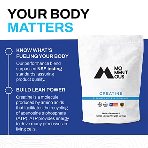 Momentous Creatine, Performance Creatine Monohydrate Powder, 90 Servings (5 Grams Per Serving)