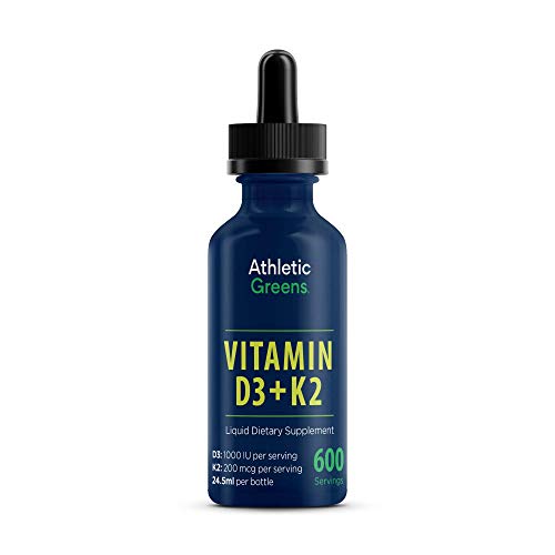 Athletic Greens D3 K2 Liquid Dietary Supplement, 600 Liquid Servings, Vitamin D3 1000 IU per Serving and Vitamin K2 200 mcg per Servings, 24.5 ml per Bottle