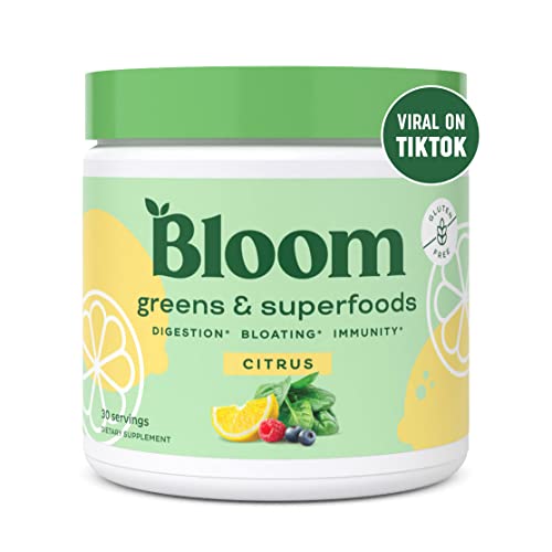 Bloom Nutrition Super Greens Powder Smoothie & Juice Mix - Probiotics for Digestive Health & Bloating Relief for Women, Digestive Enzymes with Superfoods Spirulina & Chlorella for Gut Health (Citrus)